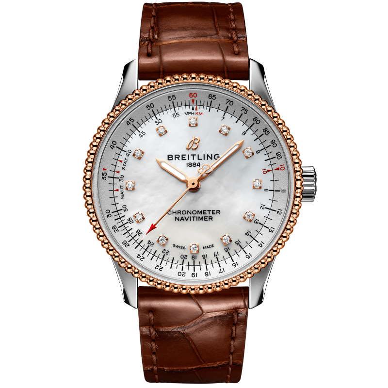 With the mother-of-pearl dial, this fake Breitling looks elegant and charming.