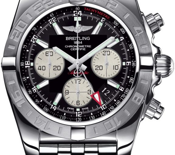 UK Polished Steel Breitling Chronomat GMT Replica Watches With Black Dials Of Top Quality
