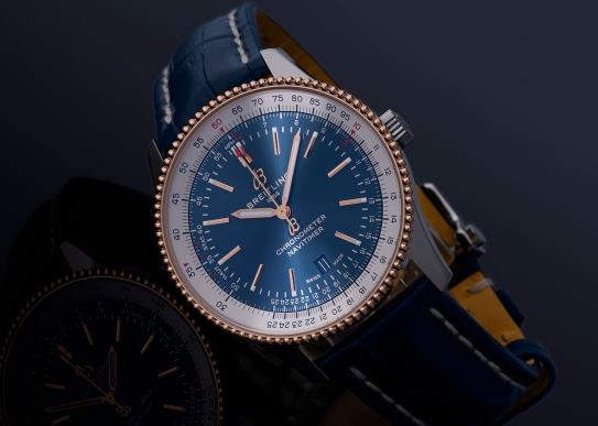 The male fake watch has blue strap.