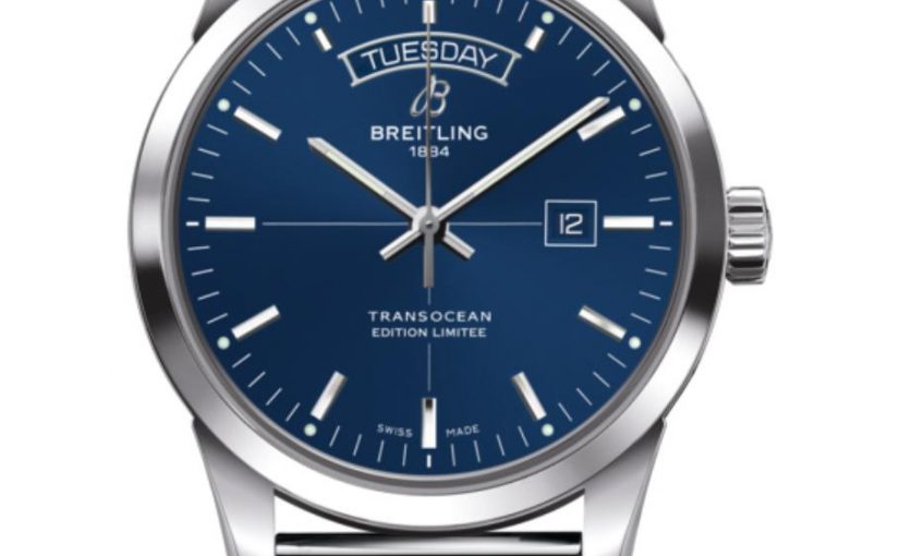 The stainless steel fake watch has a blue dial.